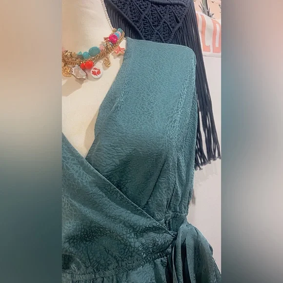 Sleeveless Teal Wrap Maxi Dress - Picture 4 of 7